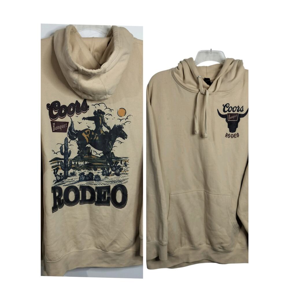 M1025) Coors Beige Banquet Cowboy Rodeo Logo Pullover Hoodie 2XL